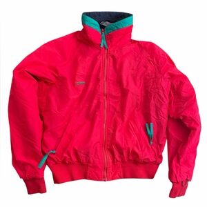 Vintage 90s Columbia Jacket Red Teal Fleece Lined Zip Up Size Medium